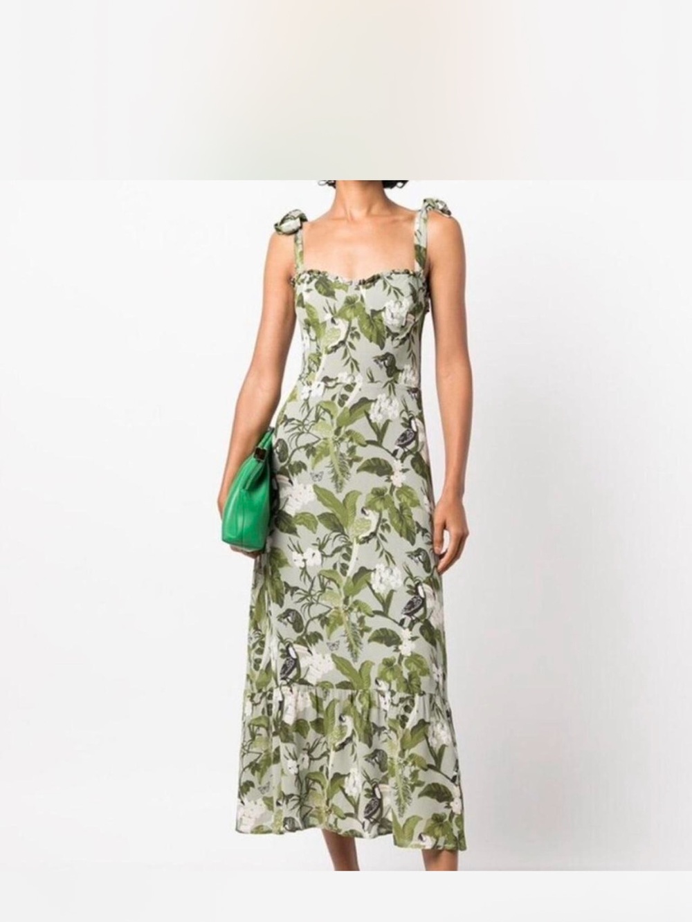 Reformation Floral Green Tie-Shoulder Midi Dress